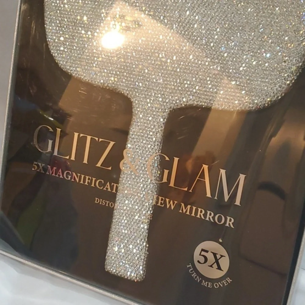 5X magnification Glitz Glam blinged crystal rhinestone hefty handheld mirror new